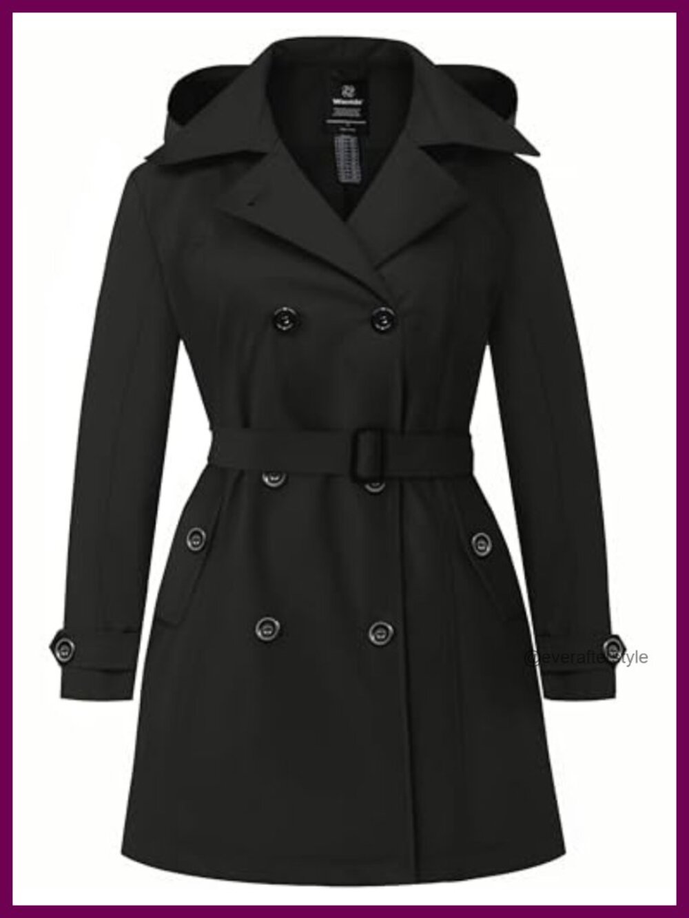Plus Size Waterproof Trench Coat with Hood Double Breasted Overcoat